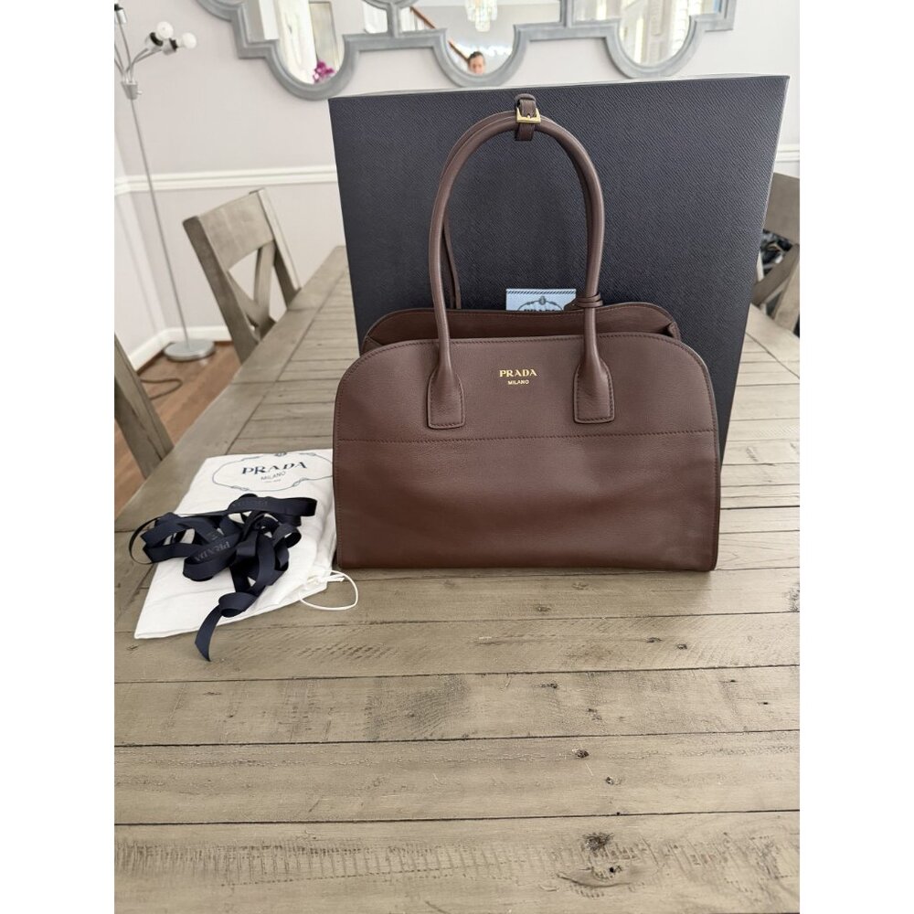 PRADA Large leather tote bag Briarwood Chocolate Brown Leather - Picture 9 of 16